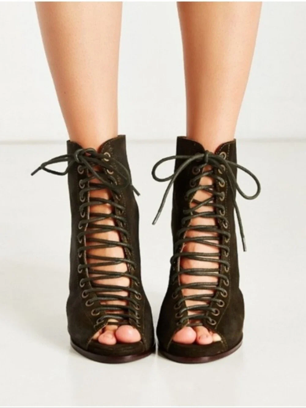JEFFREY CAMPBELL COVETS BLACK LEATHER LACE UP CUTOUT HEELS SZ 8